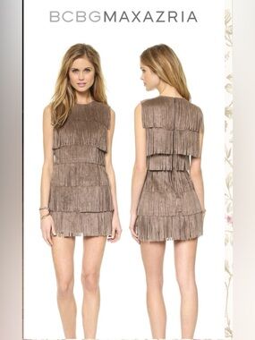 BCBGMaxAzria Taupe Fringe Mini Dress